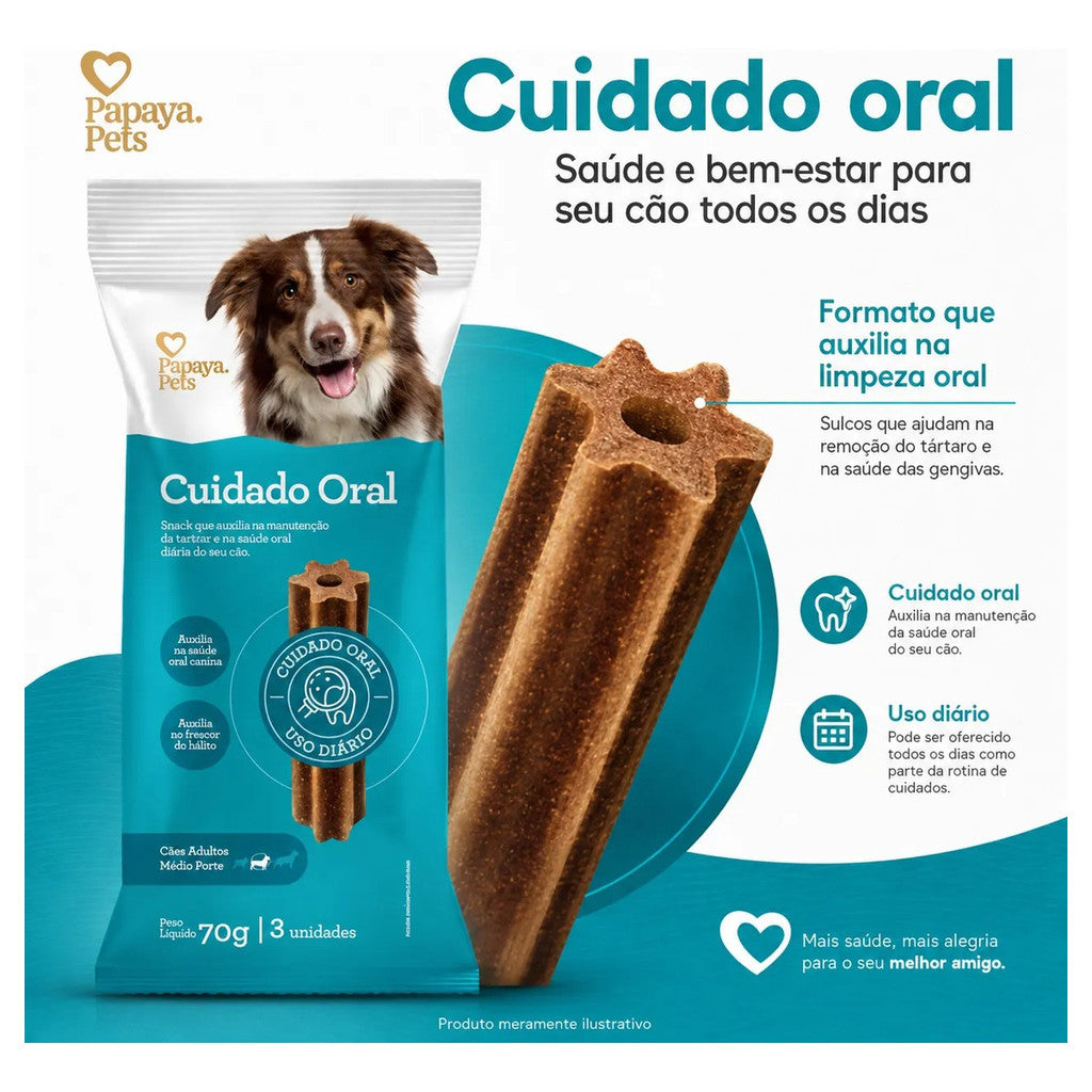 Petisco Papaya Pets Cuidado Oral Raças Médias 70g
