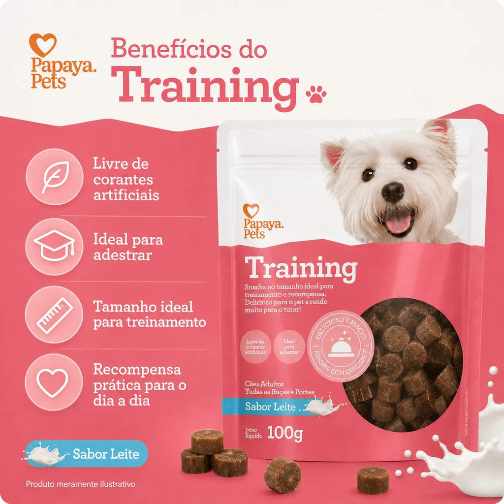 Petisco Papaya Pets Training Sabor Leite Cães Adultos 100g
