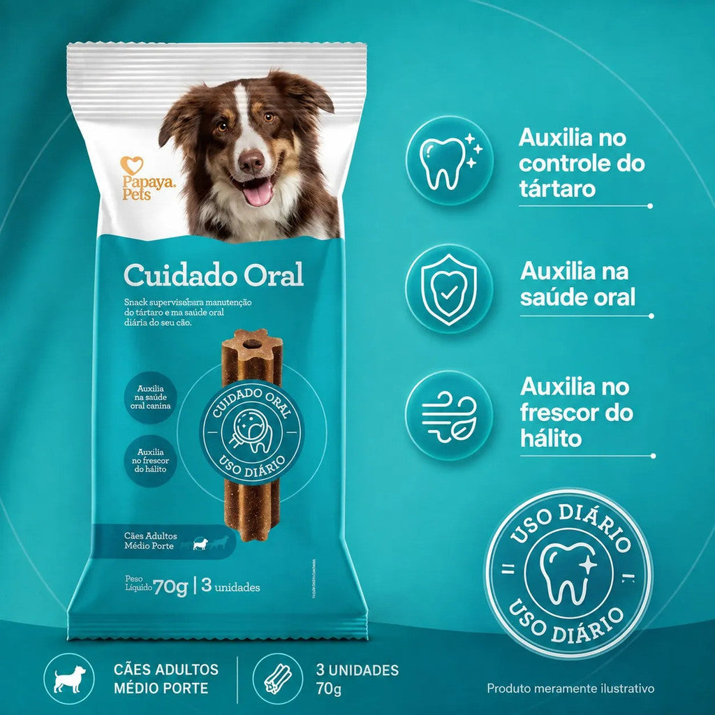 Petisco Papaya Pets Cuidado Oral Raças Médias 70g