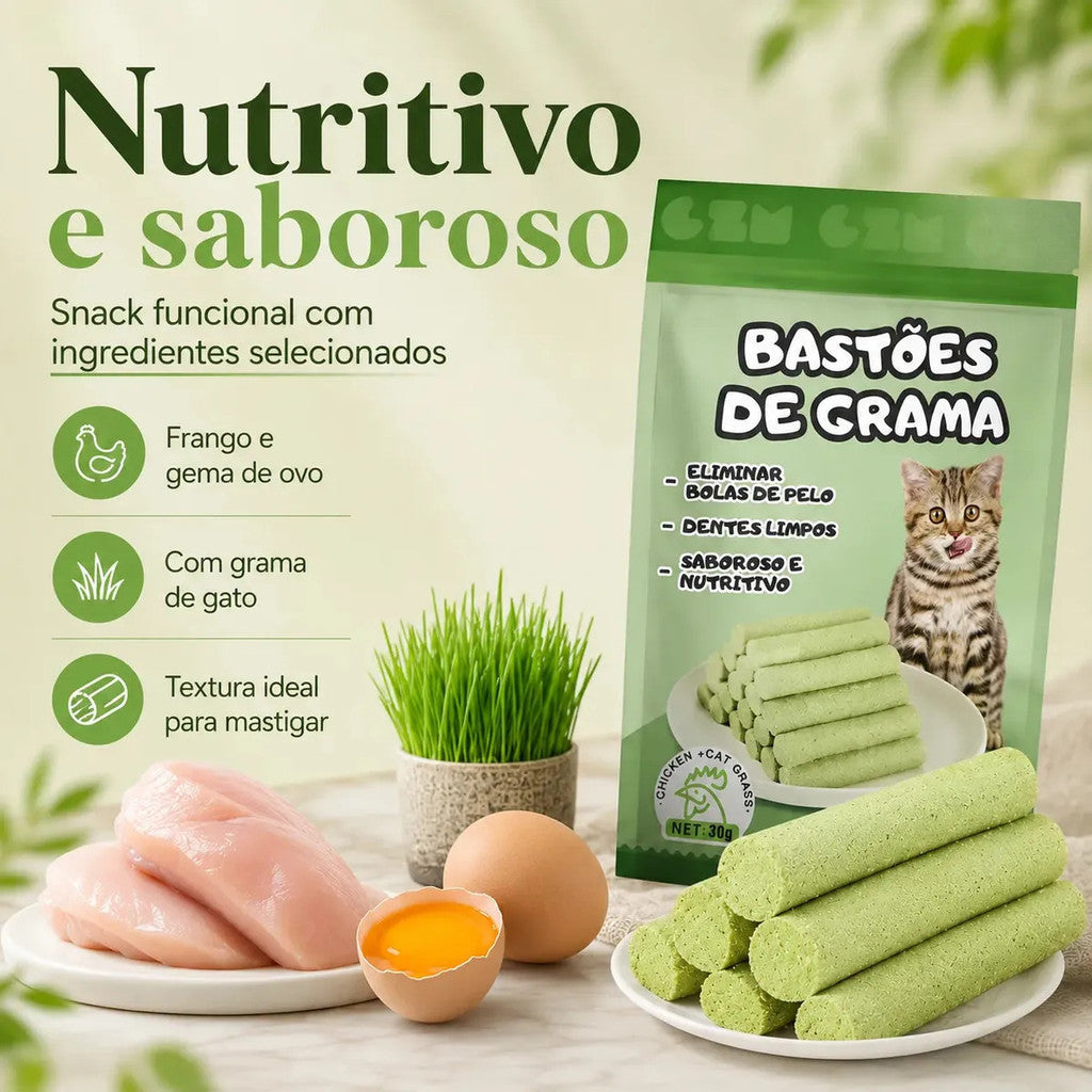 Bastão Grama Gato Controle Bola De Pelo Petisco Frango
