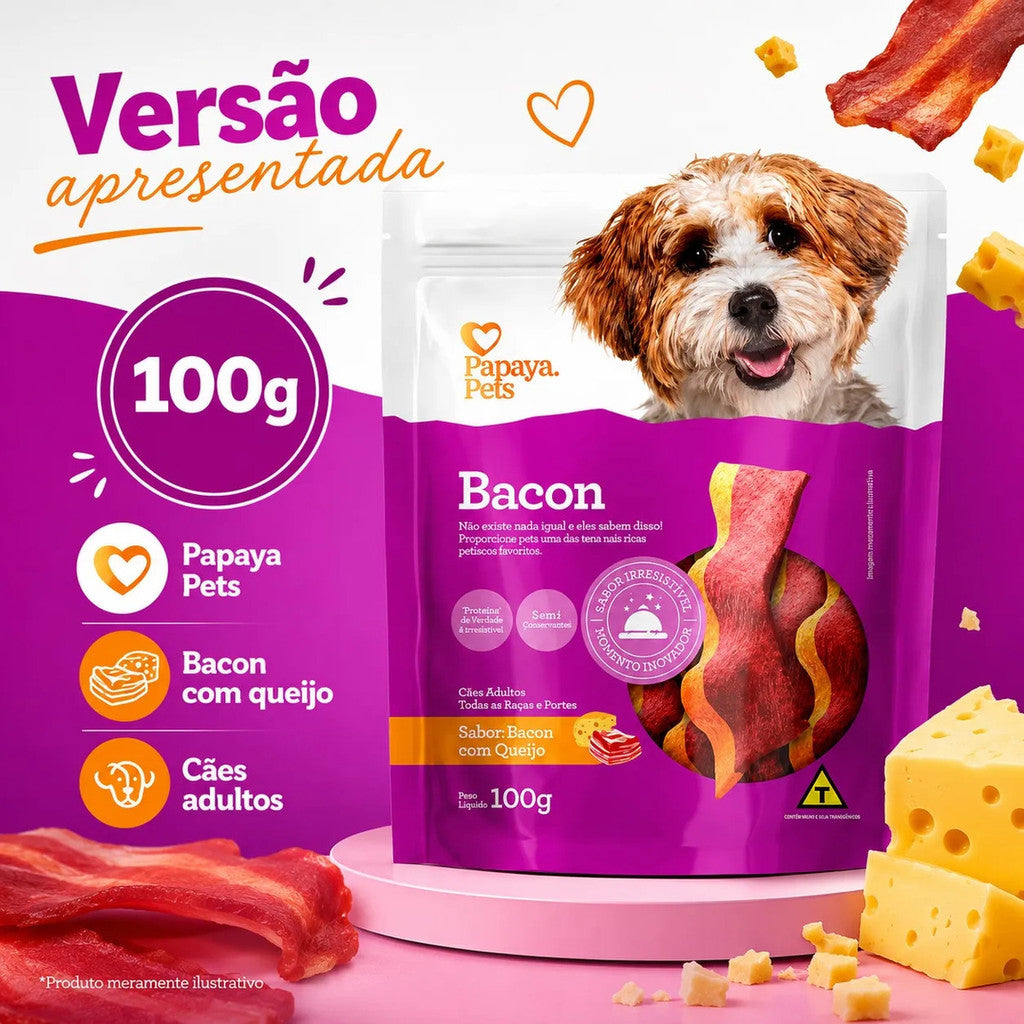 Petisco Papaya Pets Bacon Com Queijo Cães Adultos 100g