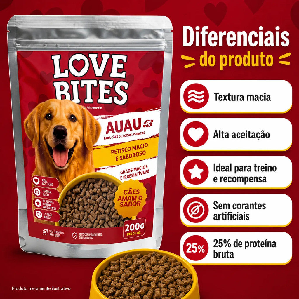 Snack Petisco Para Cães 200g Love Bites Auau