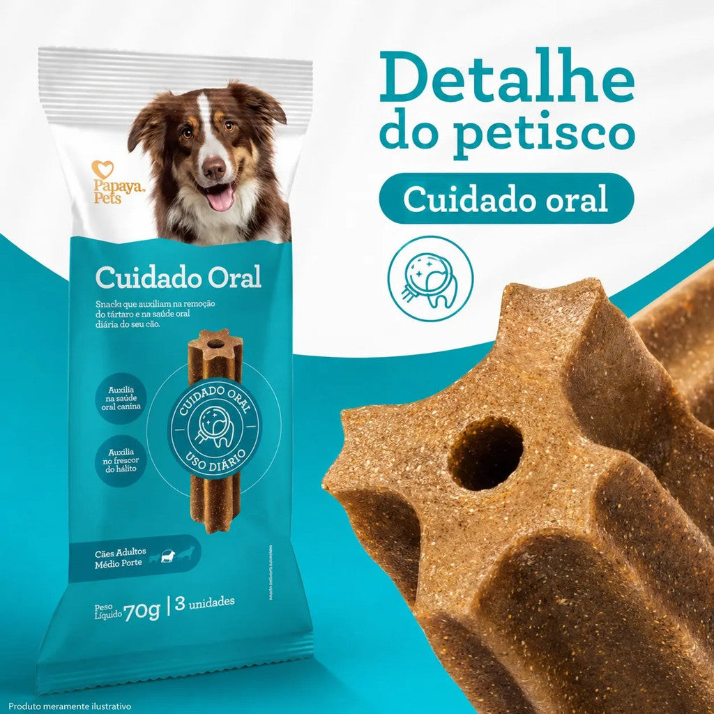 Petisco Papaya Pets Cuidado Oral Raças Médias 70g