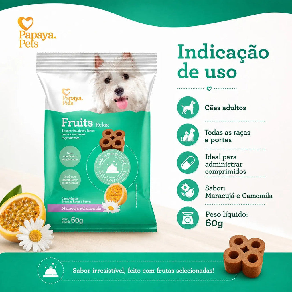 Petisco Papaya Pets Fruits Relax Maracujá E Camomila 60g
