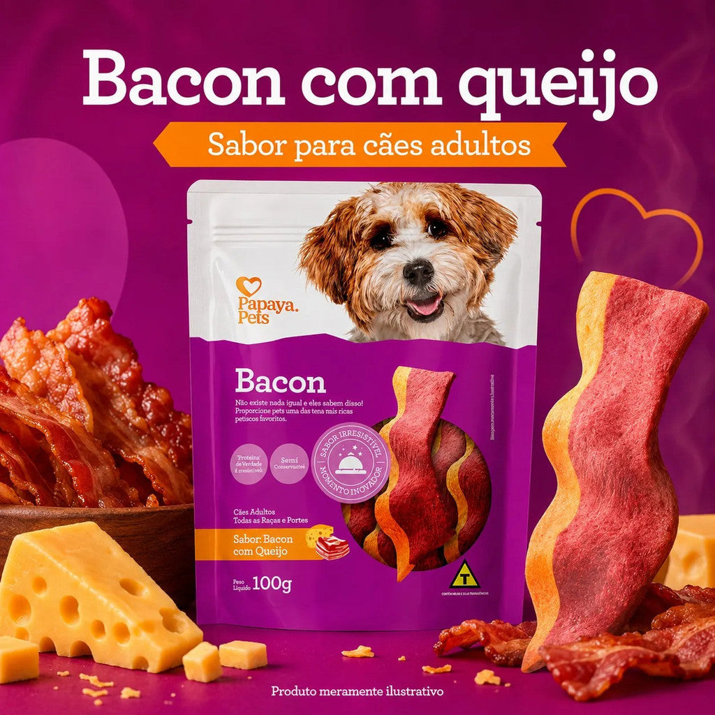Petisco Papaya Pets Bacon Com Queijo Cães Adultos 100g
