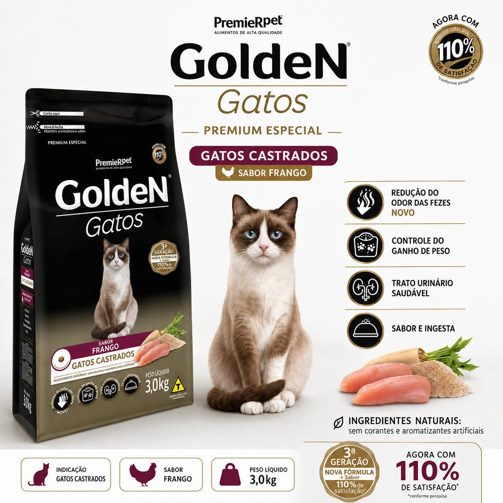 Golden Fórmula Gatos Castrados Frango 3kg