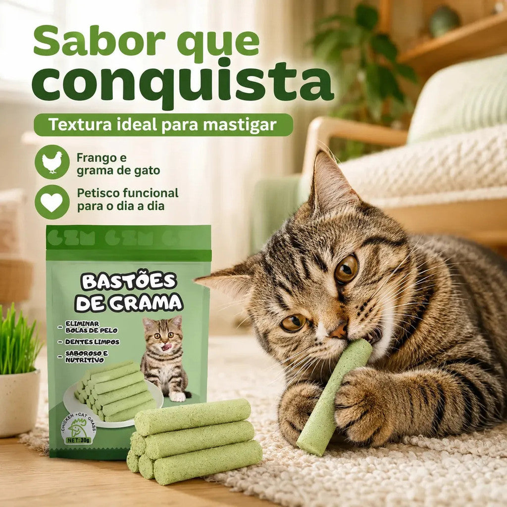 Bastão Grama Gato Controle Bola De Pelo Petisco Frango