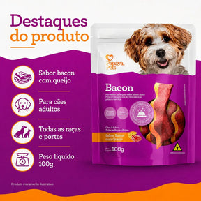 Petisco Papaya Pets Bacon Com Queijo Cães Adultos 100g