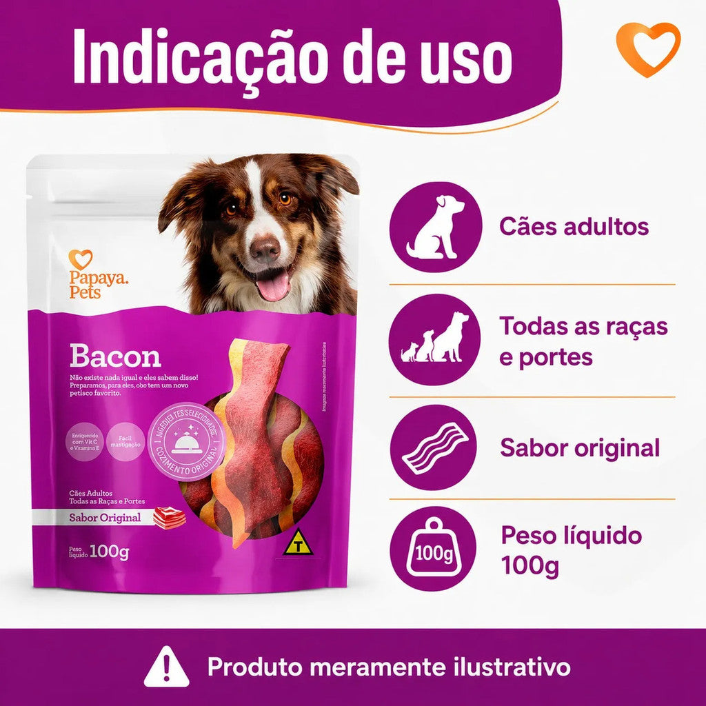 Petisco Papaya Pets Bacon Sabor Original Cães Adultos 100g