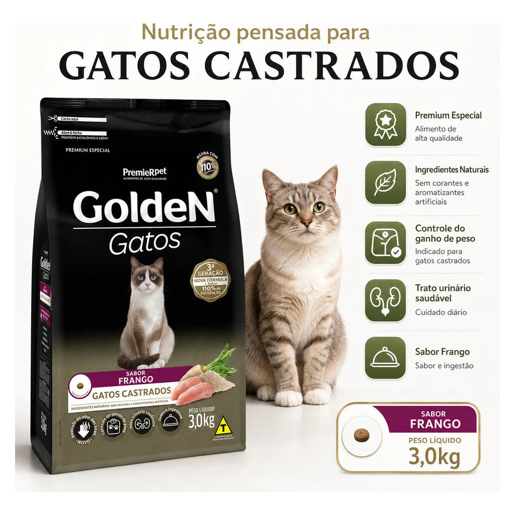 Golden Fórmula Gatos Castrados Frango 3kg