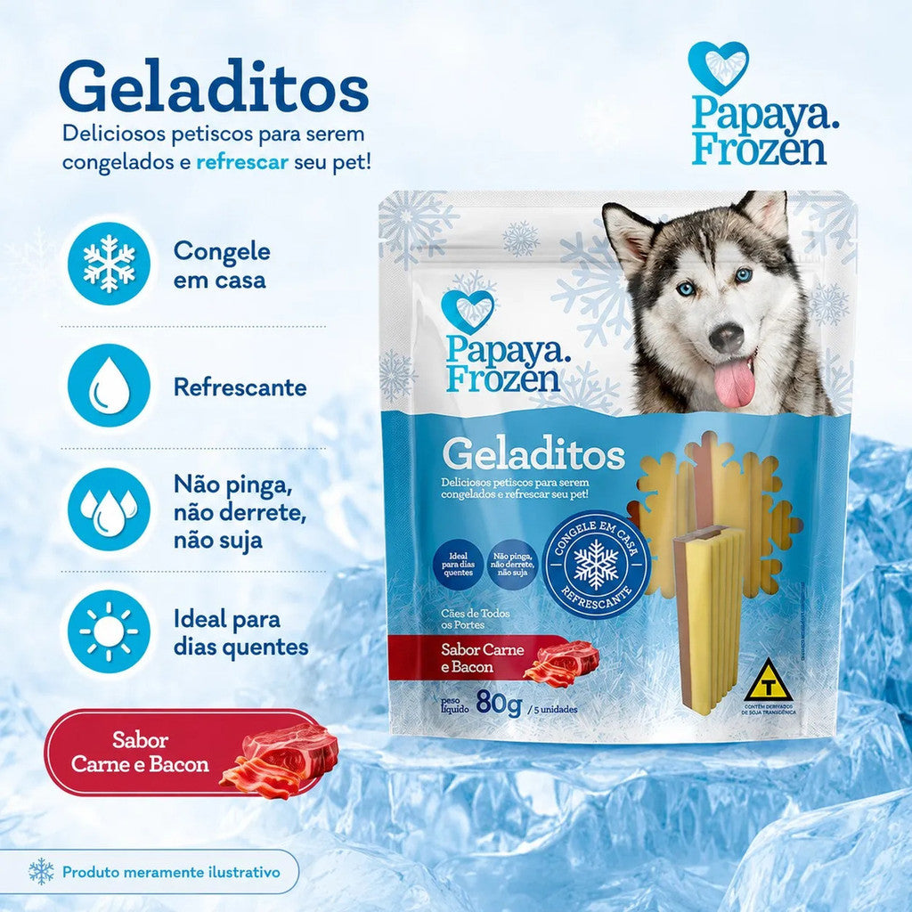 Petisco Papaya Frozen Geladitos Carne E Bacon Cães 80g