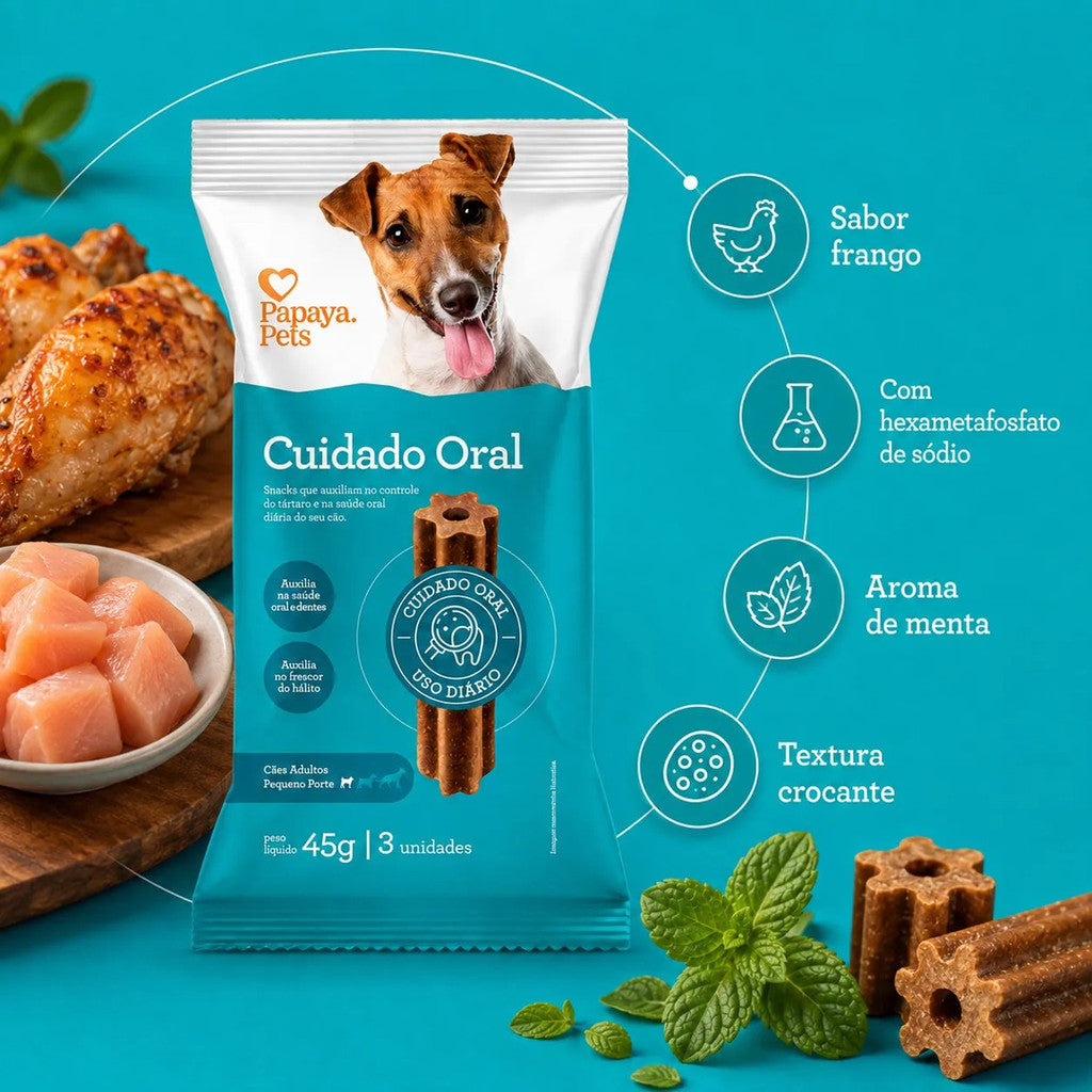 Petisco Papaya Pets Cuidado Oral Raças Pequenas 45g