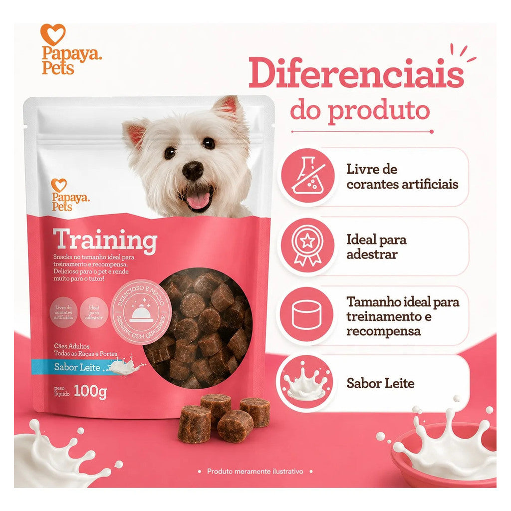 Petisco Papaya Pets Training Sabor Leite Cães Adultos 100g