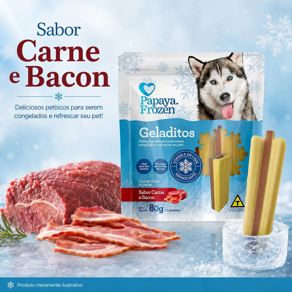 Petisco Papaya Frozen Geladitos Carne E Bacon Cães 80g