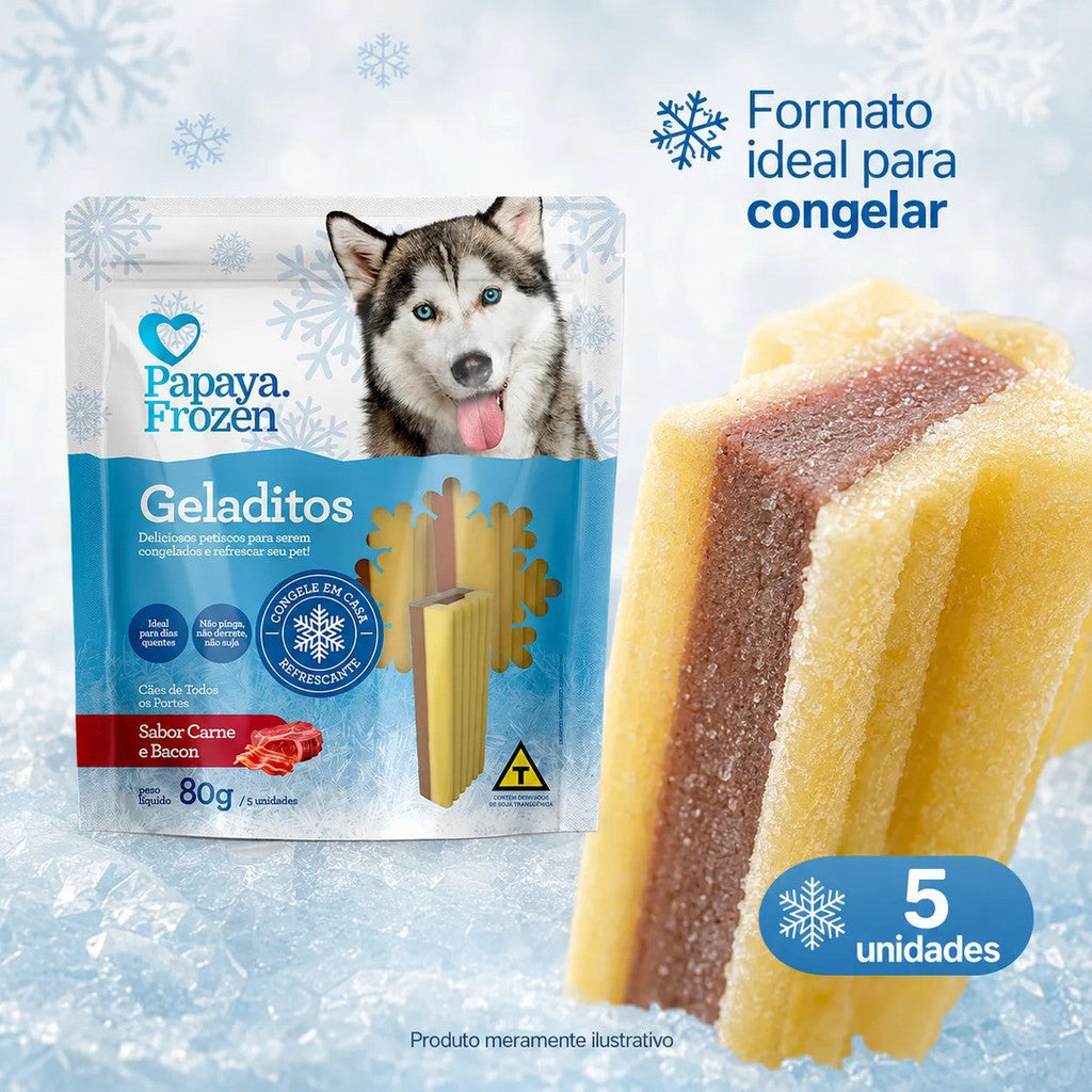 Petisco Papaya Frozen Geladitos Carne E Bacon Cães 80g