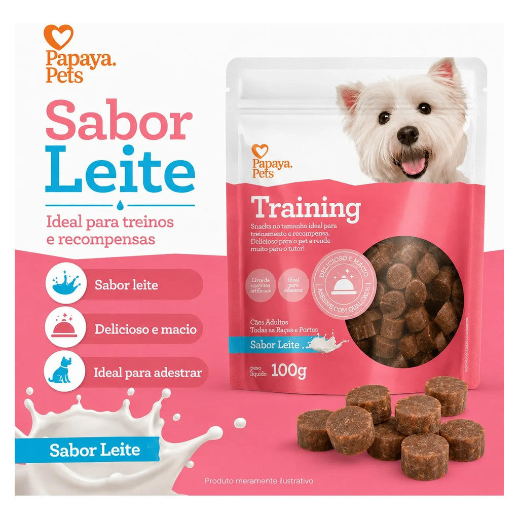 Petisco Papaya Pets Training Sabor Leite Cães Adultos 100g